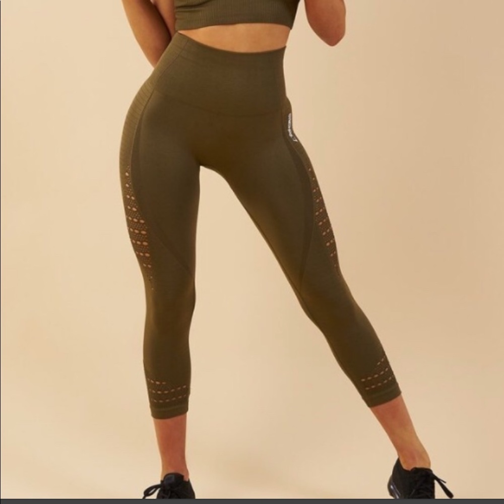 Gymshark olive green cropped seamless leggings